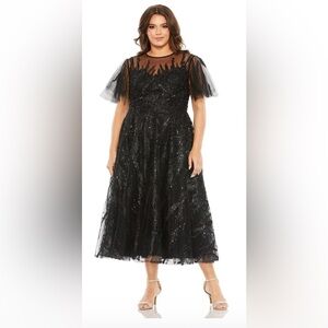 MAC DUGGAL 20477 NWT High Neck Flutter Sleeve Embellished A Line Dress